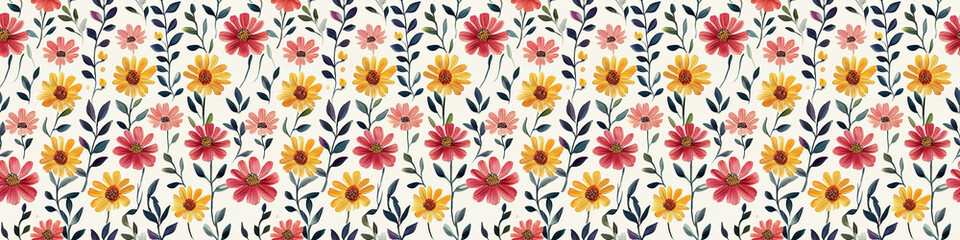 Fototapeta premium Wildflower watercolor pattern, seamless repeatable tile