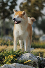 Dog Japanese Akita Inu in the Park