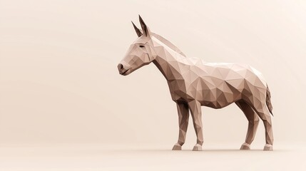 Obraz premium Majestic Low-Poly Donkey Portrait in Subdued Brown Gradients on Neutral Background - Ultra-Detailed Animal Illustration