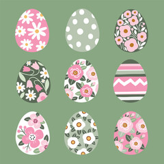 Set of floral Easter eggs. Hand drawn Easter clipart. EPS 10 vector file. Perfect for textile, wallpaper or print design.