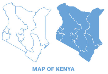 Kenya Blue map flat regions border outline vector illustration