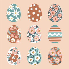 Set of floral Easter eggs. Hand drawn Easter clipart. EPS 10 vector file. Perfect for textile, wallpaper or print design.