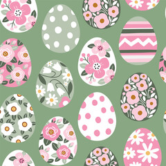 Seamless vector pattern with floral Easter eggs. Hand drawn Easter background. EPS 10 vector file. Perfect for textile, wallpaper or print design.