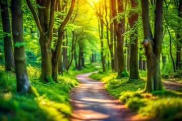 Obraz premium Miniature Forest Path: Enchanting Woodland Trail, Tilt-Shift Photography