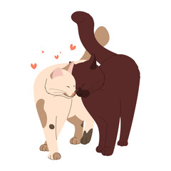 Cute vector illustration of a couple of cats rubbing against each other, surrounded by little hearts. Ideal for Valentine's Day, pet lovers and romantic designs.