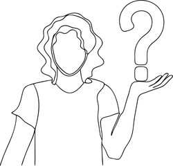 Confused Person With Question Marks Problem Solving Concept Continuous One Line Drawing