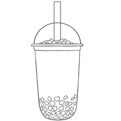 black outline bubble milk tea illustration
