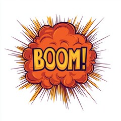 Naklejka premium Vibrant Explosion with Bold 'BOOM!' Text in a Comic Style, Featuring Orange and Yellow Colors Radiating Dynamic Energy and Impact in a Fun Graphic Design