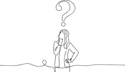 Little Girl Has Question Mark On Head Frequently Asked Questions Concept Continuous One Line Drawing
