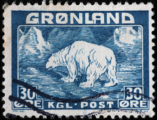 Polar bear on vintage stamp from Greenland