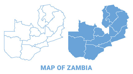 Obraz premium Zambia Blue map flat regions border outline vector illustration