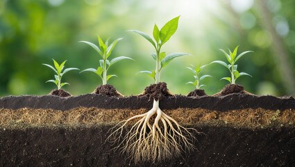Fototapeta premium Detailed Cross Section of Soil Layer with Growing Plants