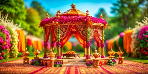 Naklejka premium Miniature Indian Wedding Decor: Vibrant Mandap & Festive Details