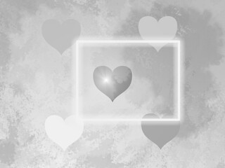 Monochromatic Hearts: A grayscale abstract image featuring hearts within a glowing neon frame against a textured background. Perfect for Valentine's Day, love, or minimalist designs. 