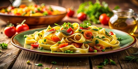 Miniature Italian Pasta Landscape: Delicious Close-Up of Colorful Noodles