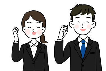 イラスト素材: ガッツポーズをする社会人　シンプルでかわいいイラスト素材