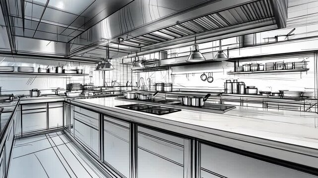 Sketch Design of a Modern Restaurant Kitchen