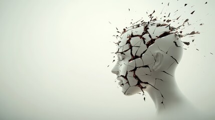 Shattered Mind, A 3D Render of a Woman's Head Exploding into Fragments