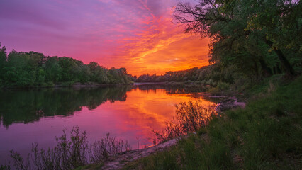 red sky over the river