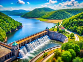 Naklejka premium Miniature New Croton Dam: Majestic Reservoir Landscape, Tilt-Shift Photography