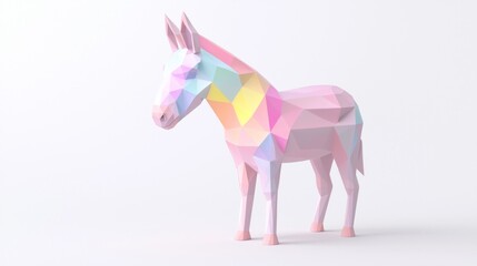 Obraz premium Whimsical Low-Poly Donkey in Pastel Shades on Cinematic White Ground - Ultra-Detailed 3D Illustration