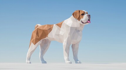 Majestic Low-Poly St. Bernard Dog in Cinematic Mountain Setting