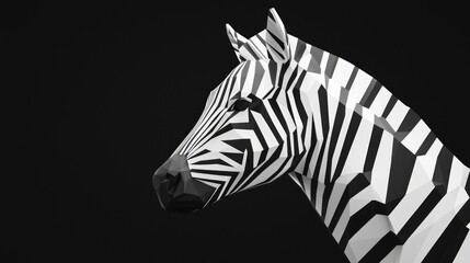 Fototapeta premium Geometric Zebra: Close-Up Low-Poly Cinematic Image with Ultra-Detailed Black and White Stripes