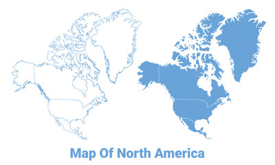 North America Blue map flat regions border outline vector illustration