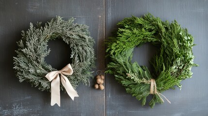 Simple Wreaths: Minimalist greenery with ribbon or twine
