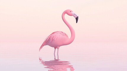 Fototapeta premium Majestic Low-Poly Flamingo Pose in Shallow Water Reflection - Ultra-Detailed Cinematic Image