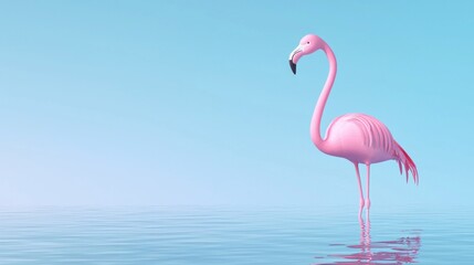 Fototapeta premium Majestic Low-Poly Flamingo in Shallow Water Reflection - Ultra-Detailed Cinematic Image