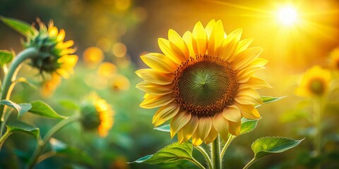 Obraz premium Miniature Sunflower Budding, Close-up Tilt-Shift Macro Photography