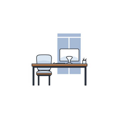 Modern office furniture illustration: stylish desk and chair combo. Suitable for web design, presentations, and branding projects
