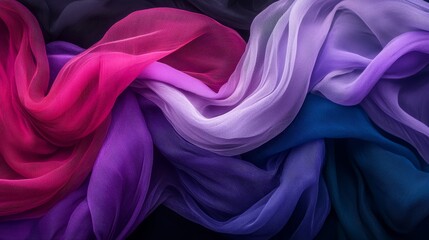 Fototapeta premium Luxurious Draped Colorful Sheer Fabric Elegant Purple Pink Blue Textile Background