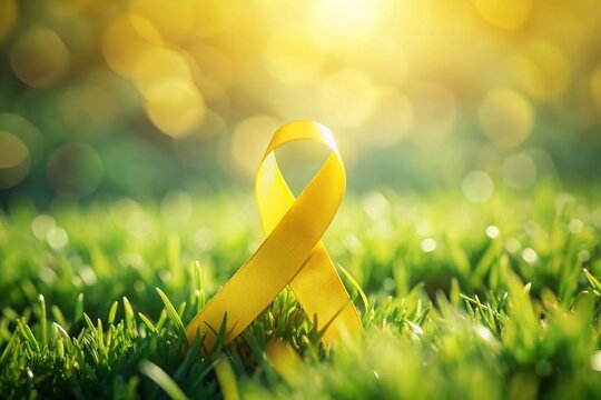 Miniature Tilt-Shift Photo of Yellow Suicide Prevention Ribbon on a Green Field