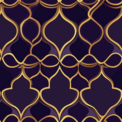 Naklejka premium Elegant geometric pattern featuring gold outlines on a deep purple background, creating a sophisticated design suitable for various decor styles.