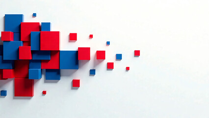 A clean and modern abstract background with red and blue squares arranged in a geometric pattern on a white background. This design symbolizes creativity, innovation, technology, and progress. new ima
