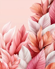 Elegant Pastel Pink and Peach Tropical Leaves Botanical Illustration Floral Design Background