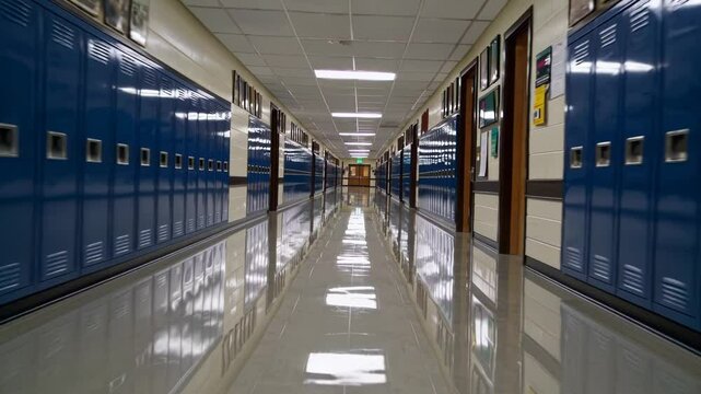 Deserted High School Lockers in Hallway