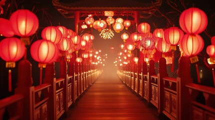 Mystical Golden Snake Crossing a Stone Bridge Enchanted Lantern Festival Nighttime Atmospheric Serene Journey
