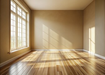 Minimalist Beige Room Wood Floor Macro Photography Background - Light & Shadow