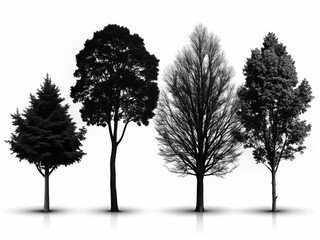 Obraz premium Minimalist Black Silhouette Trees on White Background - Set of Isolated Nature Photography