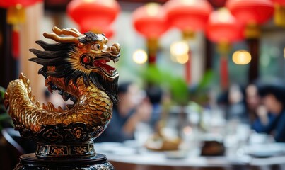 Golden Dragon Figurine Restaurant Lunar New Year