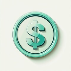 Obraz premium Business Growth Icon. Pastel green statistical graph icon with a glossy coin surface, ideal for financial visuals and business themes. 