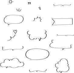 Vector set of black doodle style frame and cute bubble handwriting japan speech