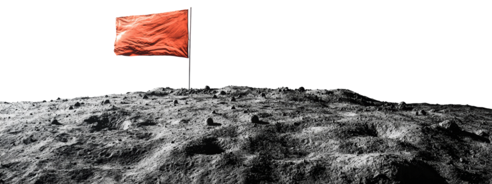 Red Flag on Lunar Landscape with Moon Surface Isolated on transparent background