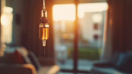 Medical IV Drip with Sunset Background