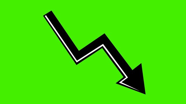 video animation black and white icon arrow down trend concept, on a green chroma key background