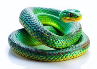 Fototapeta premium Minimalist Coiled Snake on White Background - Stock Photo