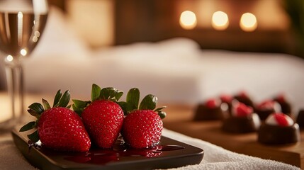 A spa lounge offering couples massages and chocolate-covered strawberries